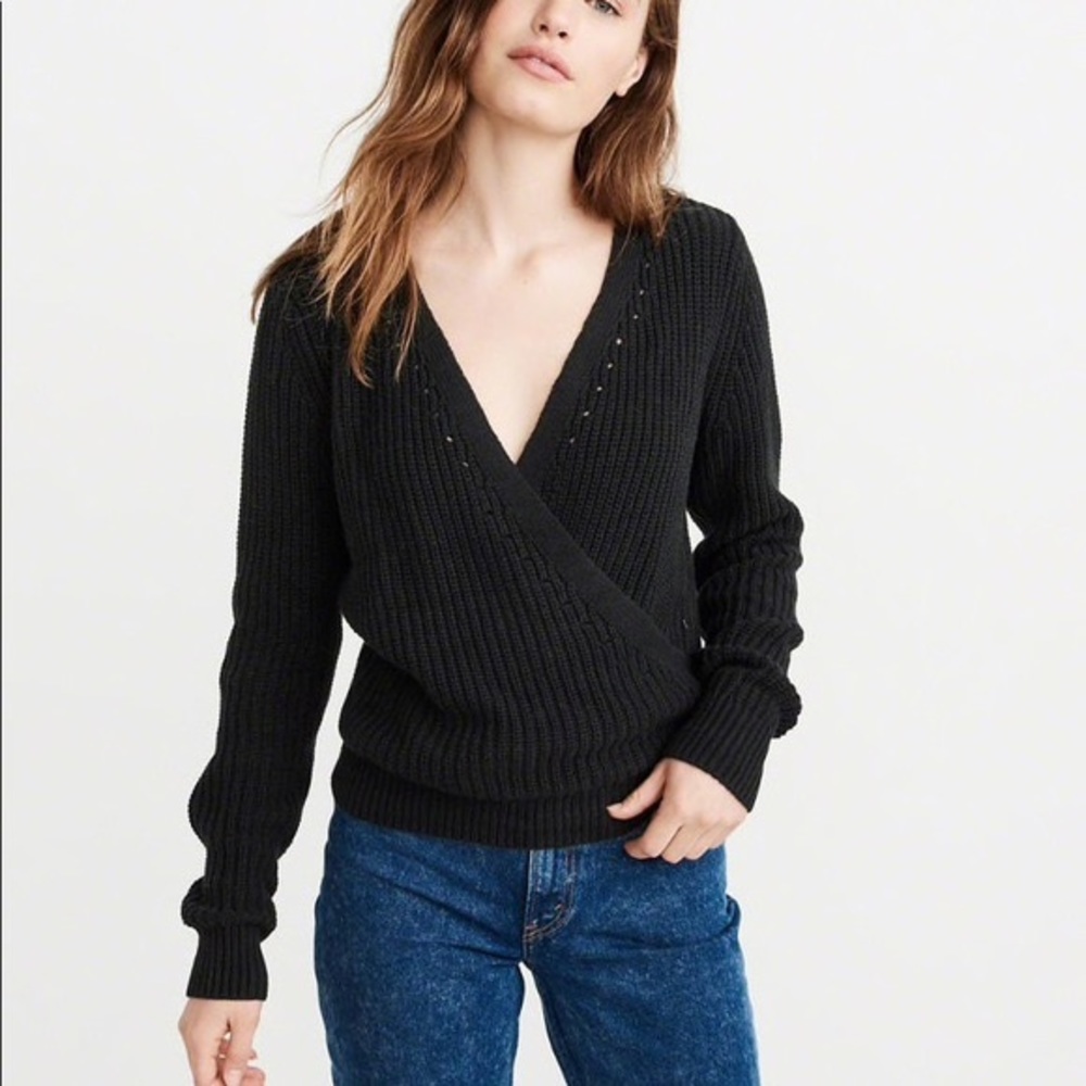 Abercrombie Black Wrap-Front Chunky Sweater